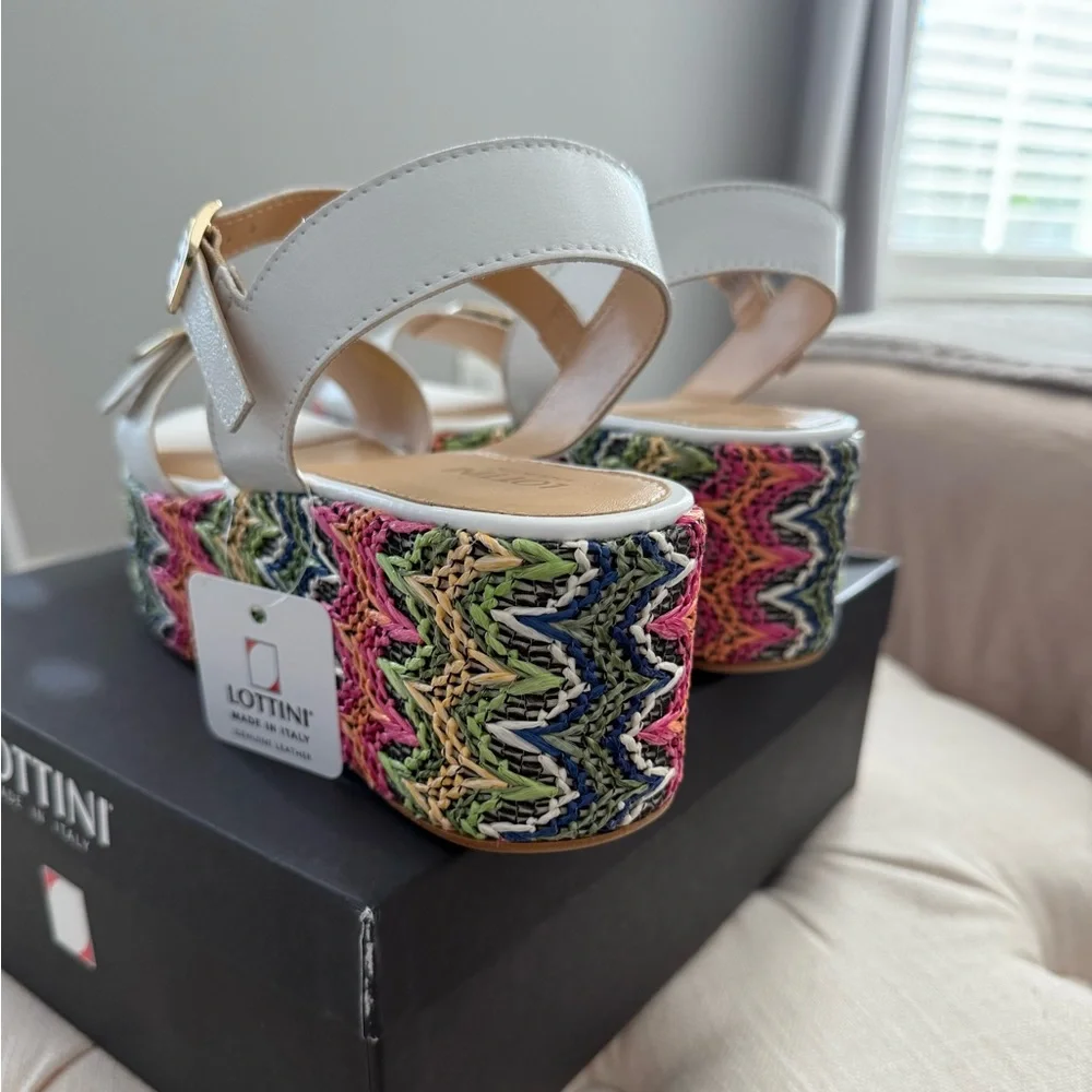 NEW Lottini Multicolor Leather Platform Sandals Size 9.5‎